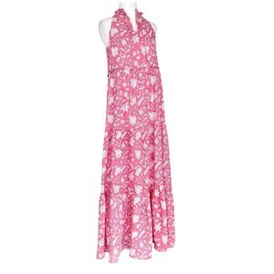 J.Marie Size L Emilia Rose Pink Floral Block Print Sleeveless Tiered Maxi Dress